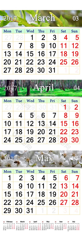三倍日历为3月4月和五月与<strong>图片</strong>办公室三倍阿伦达尔为3月4月和五月与<strong>图片</strong>自然