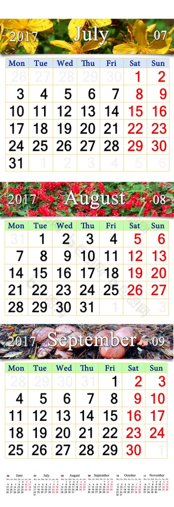 日历为8月10月与不同的彩色的图片日历为三个个月8月9月和10月与片段不同的图片自然日历为质量印刷和使用墙日历办公室生活