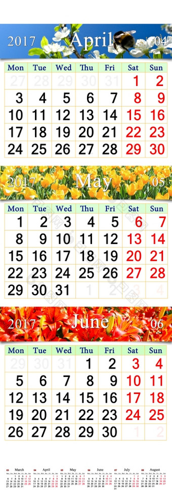 日历为4月五月6月与自然图片墙日历为三个个月4月五月和6月与图片自然墙日历为第二个季度