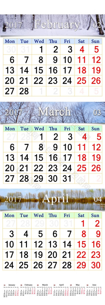 日历为三个个月与<strong>图片</strong>自然三倍日历为三个个月2月3月和4月与<strong>图片</strong>自然