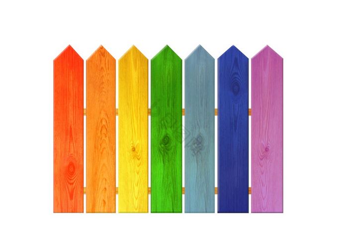 五彩缤纷的木栅栏从颜色彩虹孤立的快乐的幼