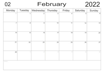 日历2月时间表与空白请注意为列表纸背景规划师2月空细胞规划师每月组织者日历列表格式规划师2月空细胞规划师每月组织者日历
