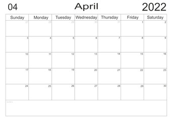 日历4月时间表与空白请注意为列表纸背景规划师4月空细胞规划师每月组织者日历列表信格式规划师4月空细胞规划师每月组织者日历