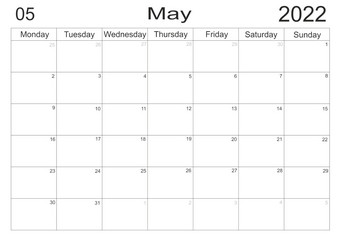 日历五月时间表与空白请注意为列表纸背景规划师五月空细胞规划师每月组织者日历列表信格式规划师五月空细胞规划师每月组织者日历