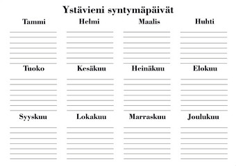 朋友生日规划师每年日历朋友生日芬兰语言空白请注意为列表规划师朋友生日芬兰空细胞规划师每月组织者朋友生日每年日历朋友生日芬兰语言