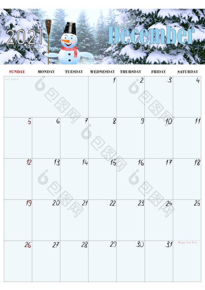 美丽的日历为12月与照片冬天雪人首页规划师日历为印刷和使用办公室生活业务规划师办公室规划师日历12月日历为12月与照片冬天雪人首页规划师