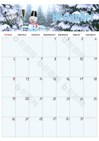 美丽的日历为12月与照片冬天雪人首页规划师日历为印刷和使用办公室生活业务规划师办公室规划师日历12月日历为12月与照片冬天雪人首页规划师