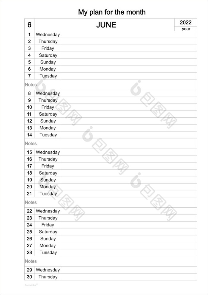 日历模板为6月一年每月日历每天规划师规划师日记极简主义风格企业和业务日历组织者日历模板为6月一年规划师日记极简主义风格