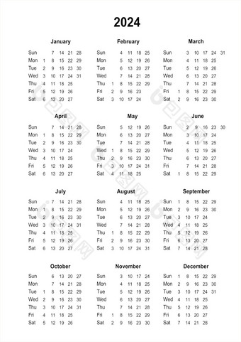 日历可打印的日历为周日开始极简主义风格每年日历日历可打印的日历为极简主义风格每年日历
