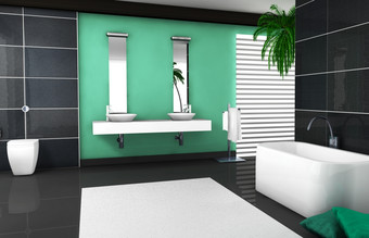 室内设计<strong>现代</strong>而且当代浴室与花岗岩瓷砖浴缸而且黑色的地板上呈现
