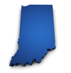 形状印第安纳州状态地图彩色的蓝色的而且孤立的白色背景