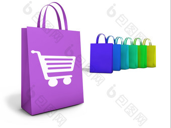 网络而且互联网行购物概念与篮子图标而且电子商务象征色彩斑斓的购物袋为网站而且在线业务