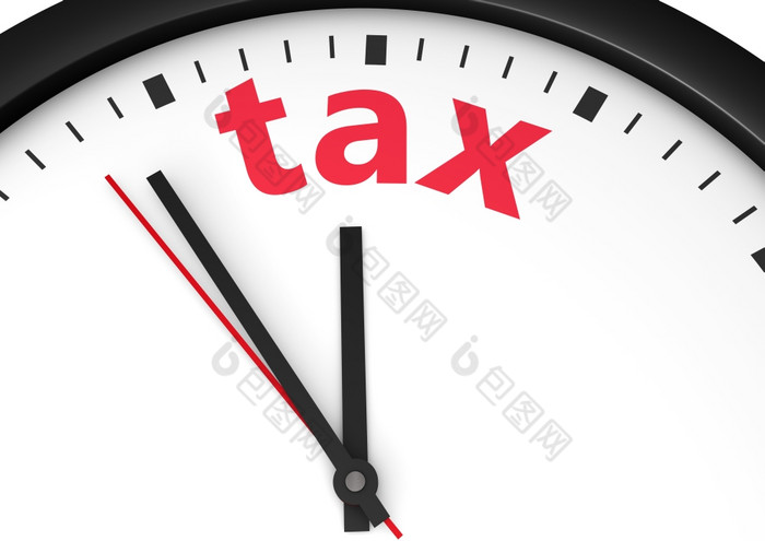 税收时间概念上的图像与墙时钟和税词印刷红色的