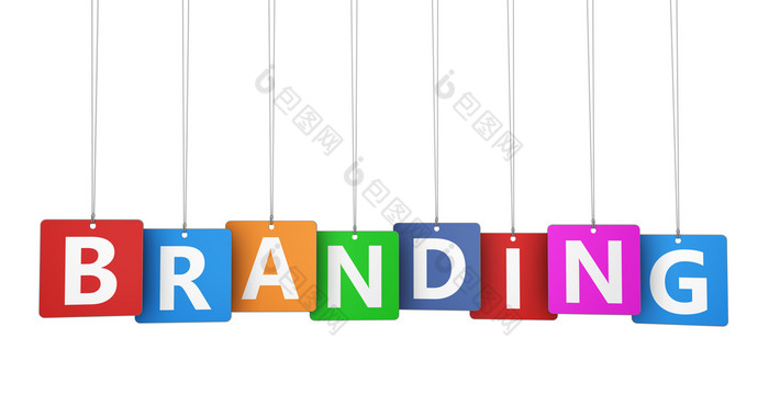 品牌市场营销概念与品牌词色彩斑斓的标签为品牌设计和业务插图孤立的白色背景