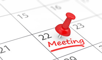 业务会议提醒概念与红色的图钉和会议标志日历页面插图