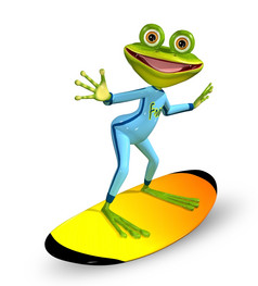 插图快乐绿色青蛙冲浪板