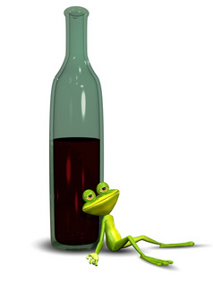 插图青蛙坐着喝醉了瓶