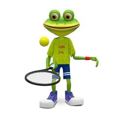 插图青蛙与网球球拍白色背景