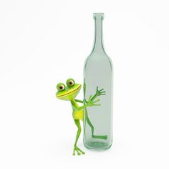 插图绿色青蛙与绿色瓶白色背景