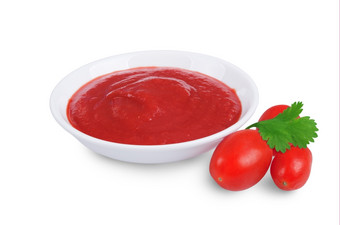 番茄酱汁番茄酱碗孤立的白色背景