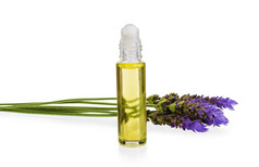 至关重要的石油和新鲜的薰衣草花自然芳香疗法孤立的白色背景