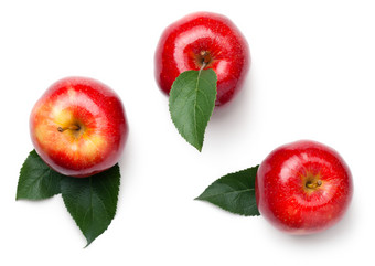 红色的苹果与叶子孤立的白色背景联欢晚会苹果前视图