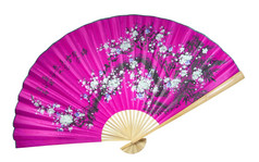 紫罗兰色的中国人风扇的白色背景孤立的