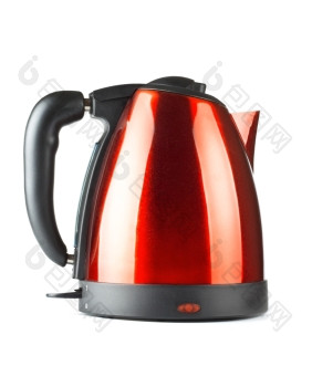 红色的而且黑色的电茶<strong>水壶</strong>孤立的白色