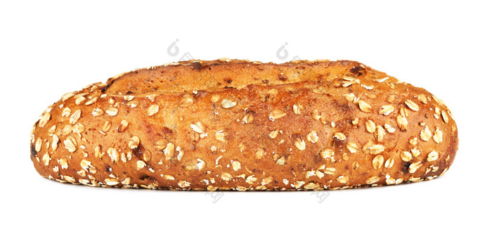 全麦面包与燕麦和坚果孤立的白色背景全麦面包与燕麦和坚果