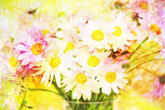 风景优美的摘要花束与雏菊使与颜色过滤器水彩作文