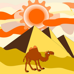 骆驼会通过的沙漠附近的金字塔