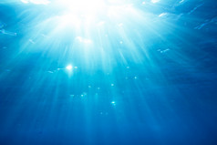 水下拍摄与sunrays和鱼深热带海
