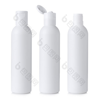 空白白色塑料化妆品<strong>洗发</strong>水瓶关闭开放和没有帽孤立的白色背景