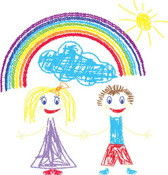 光栅插图蜡笔画孩子们而且彩虹
