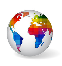 白色全球象征与彩虹彩色的而且几何变形世界地图图标地球孤立的白色与现实的影子