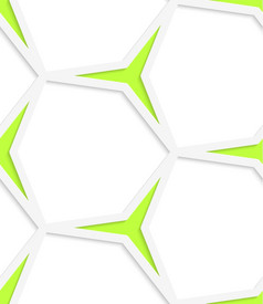 摘要几何无缝的背景白色六角网而且绿色星星与减少出纸效果