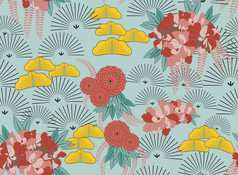 Aster花日本花园无经验的人画花无缝的backgroundbotanical重新绘制设计为织物textileseamless模式与花酒复古的颜色