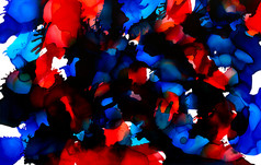 红色的蓝色的油漆splashescolorful背景手画与明亮的油墨和水彩油漆颜色溅和洒出来了创建不均匀艺术现代设计