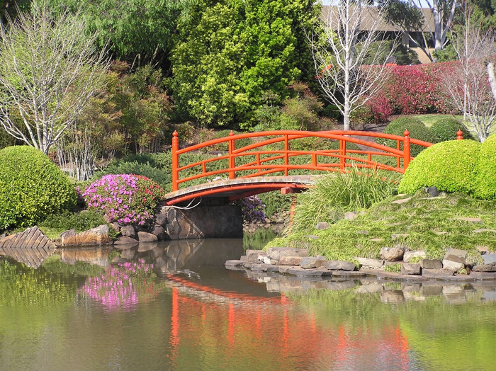 尼基桥反映了湖日本花园图文巴昆士兰澳大利亚