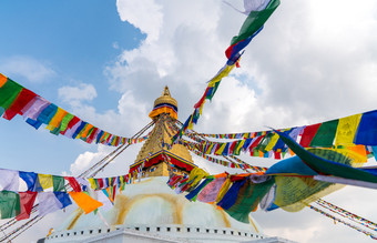 布达纳特佛塔和祈祷旗帜加德满都尼泊尔佛教佛塔布达佛塔一个的最大舍利塔的世界