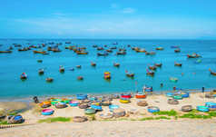 许多船钓鱼村越南东南亚洲