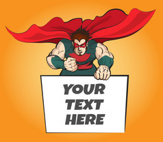 超级英雄勇敢的构成持有消息董事会为你的文本向量插图漫画书风格