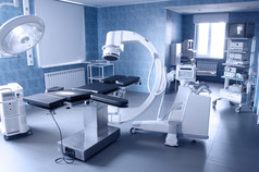 水平视图现代操作房间为x射线操纵医学和医疗保健主题健美的蓝色的