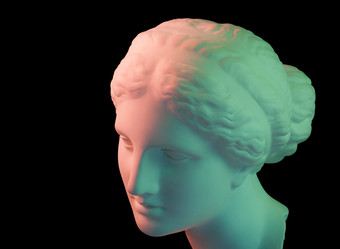 石膏复制古老的雕像金星米洛头为艺术家孤立的黑色的背景石膏雕塑女人脸绿色健美的石膏复制古老的雕像金星头孤立的黑色的背景石膏雕塑女人脸绿色健美的