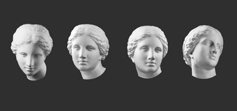 四个白色石膏复制古<strong>老</strong>的雕像金星米洛头为艺术家孤立的黑色的背景石膏雕塑女人脸四个石膏复制古<strong>老</strong>的雕像金星头孤立的黑色的背景石膏雕塑女人脸