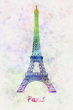 巴黎具有里程碑意义的之旅埃菲尔铁塔水彩洒出来了与剪裁路径巴黎具有里程碑意义的之旅埃菲尔铁塔水彩