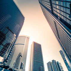 摘要未来主义的城市景观视图与现代摩天大楼在香港香港