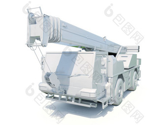 卡车安装起重机白色建设设备特殊的机器为的建设工作建设车辆液压卡车起重机建设行业概念移动起重机