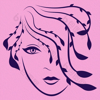 美丽的夫人与程式化的花头发覆盖一个眼睛插图为化妆品产品设计