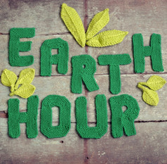 地球小时信绿色纱木背景象征为保存的地球从气候改变手工制作的消息为在世界范围内